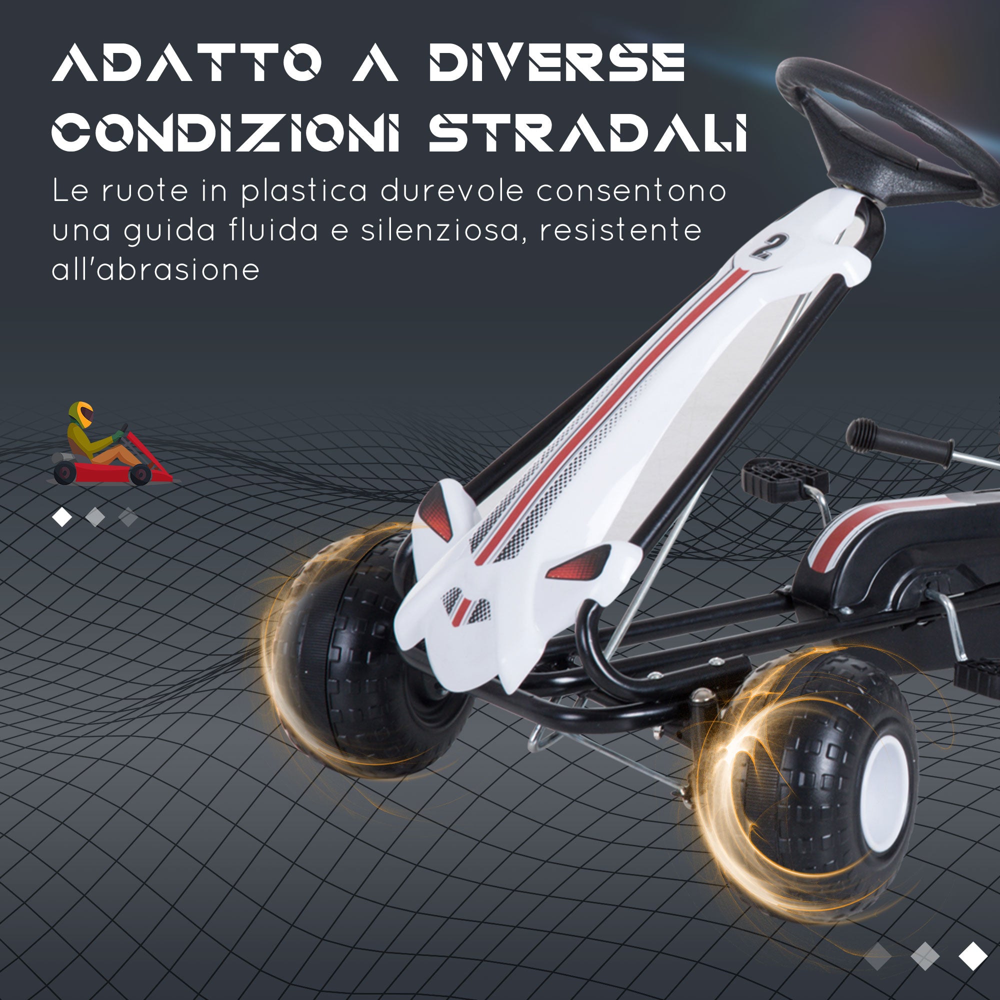 Pedal Go Kart for Kids 3-6 Years with Adjustable Seat, Brake, and Clutch, Go Kart with Anti-Slip Wheels, 101.5x65.5x59.5 cm, White and Black