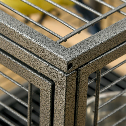 Steel Parrot Transport Cage, Bird Cage with 2 Stainless Steel Bowls, 2 Wooden Perches, Removable Bottom Tray, for Cockatiels, Conures, African Greys, Black