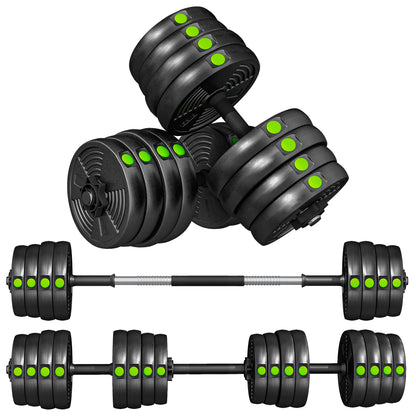 SPORTNOW 30kg Dumbbell Kit 2 in 1 Weight Set with Barbell Anti-Slip Handle Adjustable Dumbbells for Strength Training at Home Gym Office Black and Green