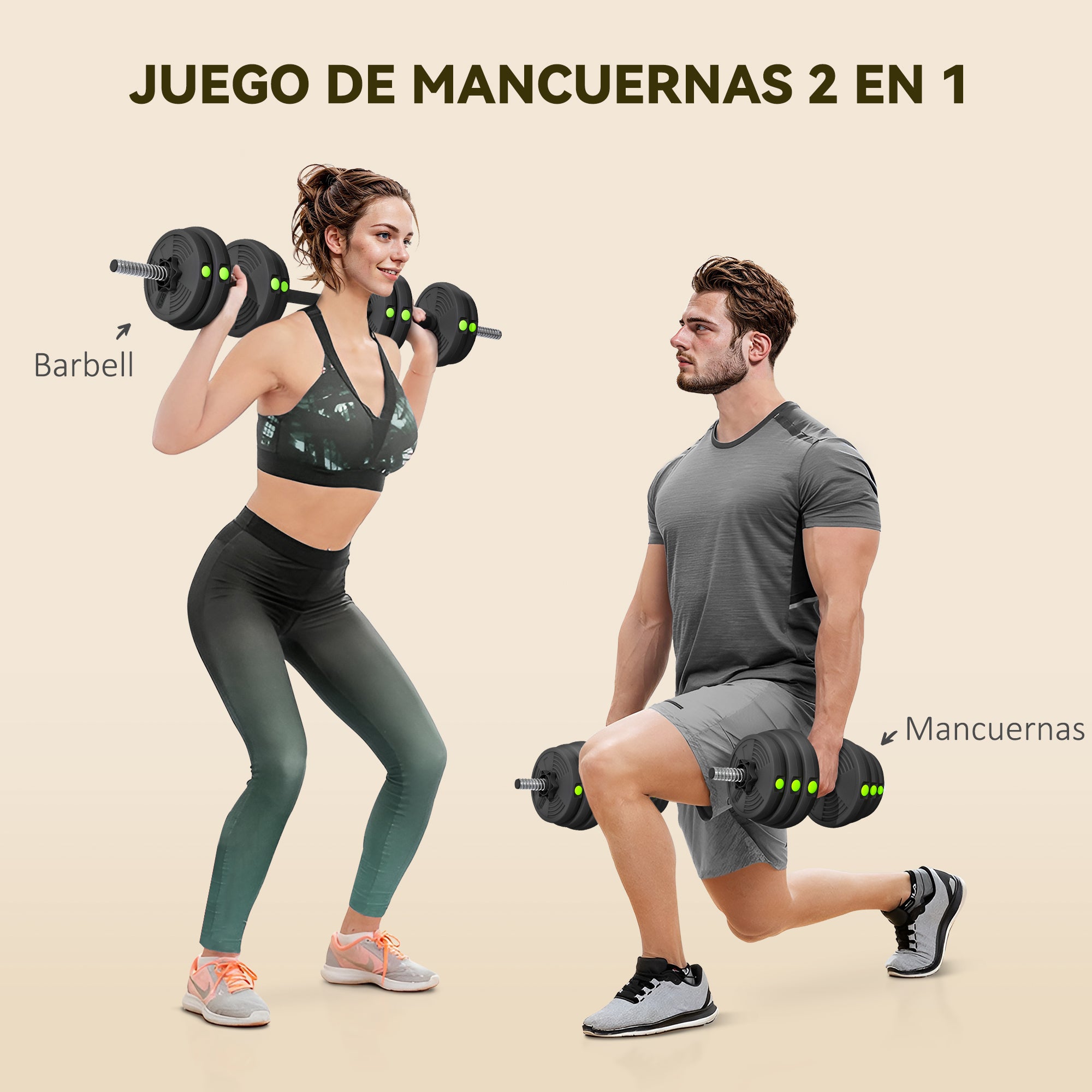 SPORTNOW 30kg Dumbbell Kit 2 in 1 Weight Set with Barbell Anti-Slip Handle Adjustable Dumbbells for Strength Training at Home Gym Office Black and Green