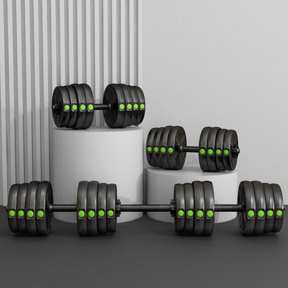 SPORTNOW 30kg Dumbbell Kit 2 in 1 Weight Set with Barbell Anti-Slip Handle Adjustable Dumbbells for Strength Training at Home Gym Office Black and Green