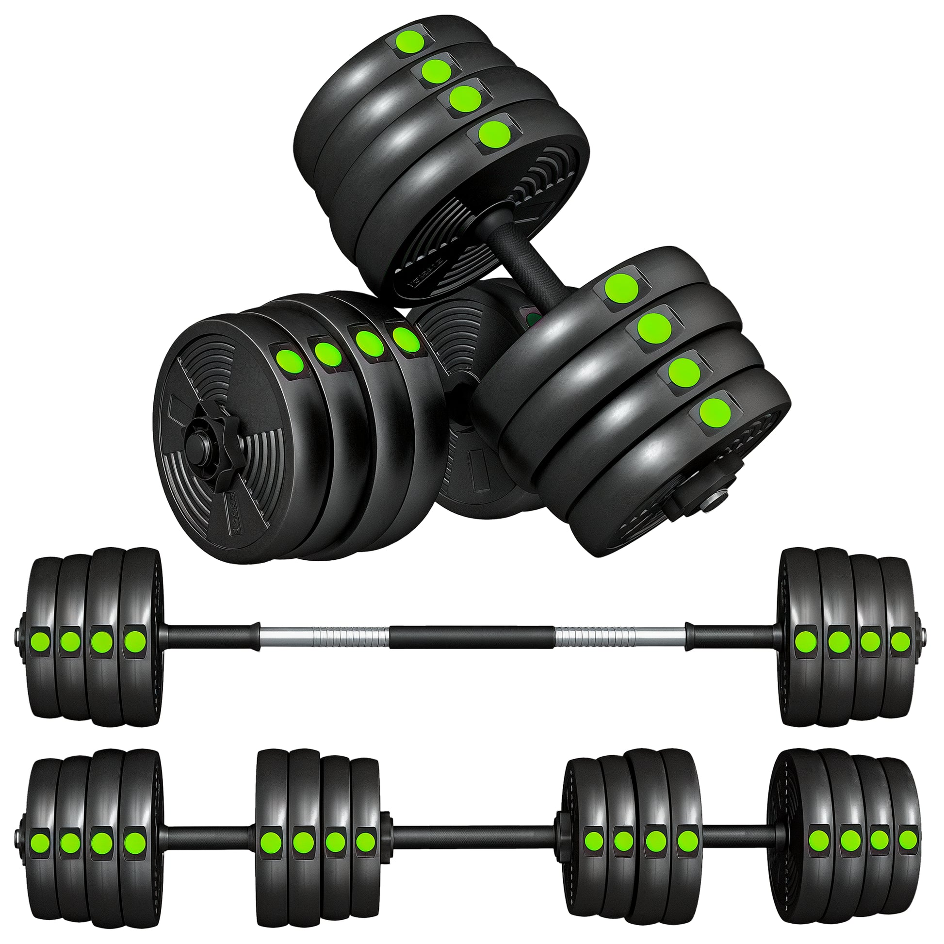 SPORTNOW 30kg Dumbbell Kit 2 in 1 Weight Set with Barbell Anti-Slip Handle Adjustable Dumbbells for Strength Training at Home Gym Office Black and Green