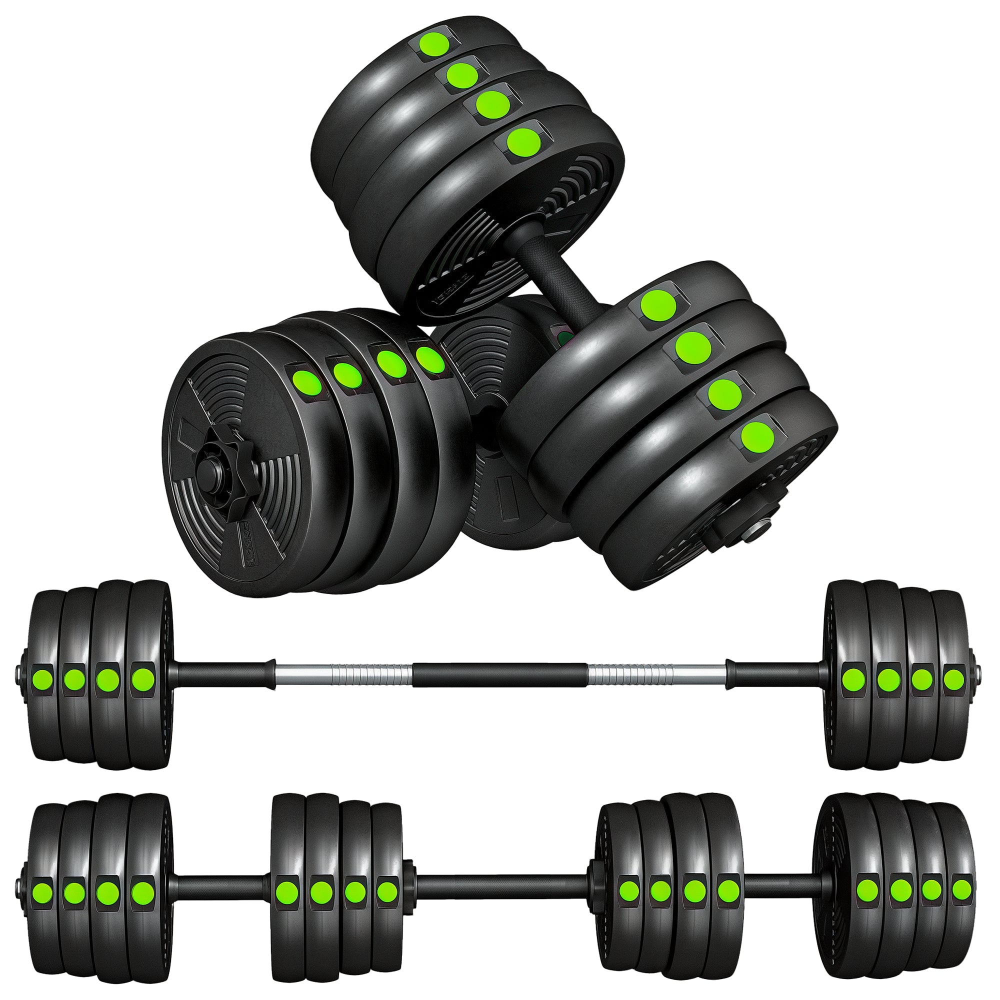 SPORTNOW 30kg Dumbbell Kit 2 in 1 Weight Set with Barbell Anti-Slip Handle Adjustable Dumbbells for Strength Training at Home Gym Office Black and Green