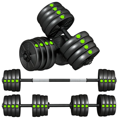 SPORTNOW 30kg Dumbbell Kit 2 in 1 Weight Set with Barbell Anti-Slip Handle Adjustable Dumbbells for Strength Training at Home Gym Office Black and Green