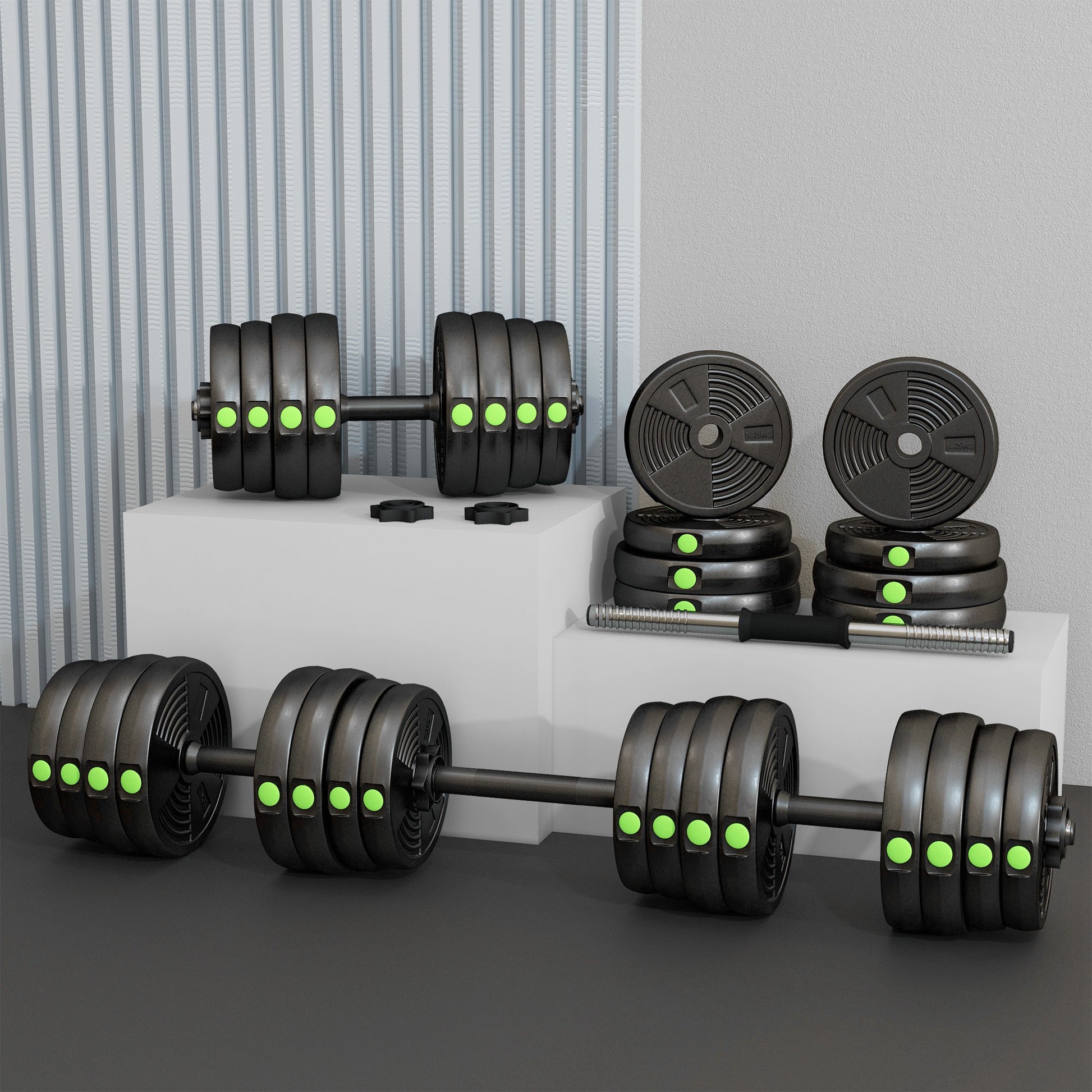 SPORTNOW 30kg Dumbbell Kit 2 in 1 Weight Set with Barbell Anti-Slip Handle Adjustable Dumbbells for Strength Training at Home Gym Office Black and Green