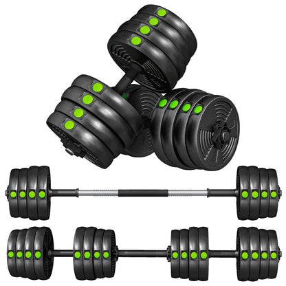 SPORTNOW 30kg Dumbbell Kit 2 in 1 Weight Set with Barbell Anti-Slip Handle Adjustable Dumbbells for Strength Training at Home Gym Office Black and Green