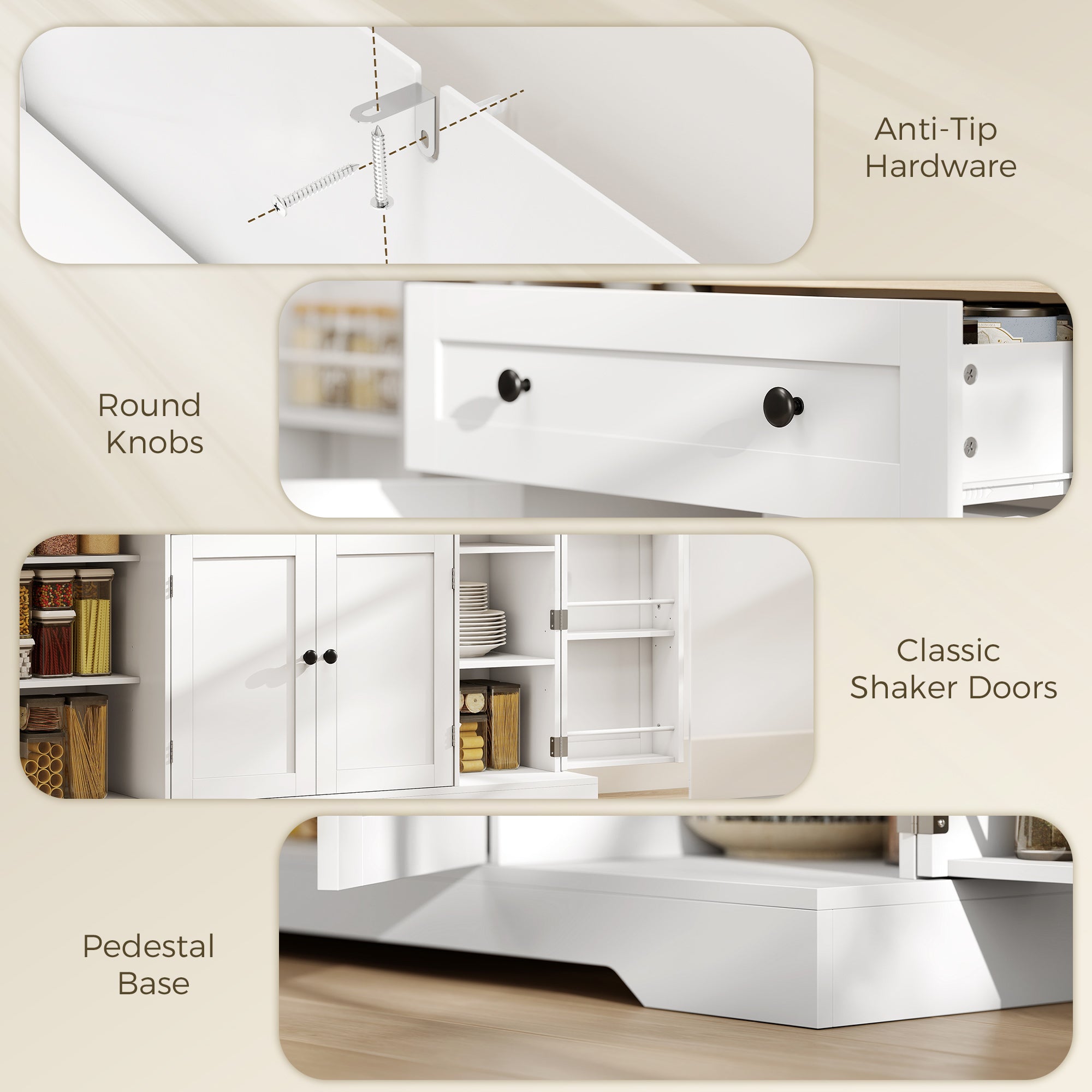 Sideboard Kitchen Cabinet with 4 Doors & Drawer, Adjustable Shelves, Door Racks Buffet Cabinet for Kitchen, Dining Room, Living Room, 138 x 40 x 85 cm (54.3" x 15.7" x 33.5"), White