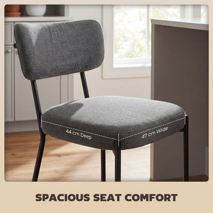 2-Piece Bar Stool Set — Upholstered Curved-Back Counter Stools with Footrest, Metal Frame, Linen-Look, 25" Seat Height, Gray