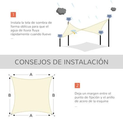 Rectangular Sail Awning 3x4m Sun Shade Sail for Terrace Garden Camping Water Resistant UV Protection Polyester Cream