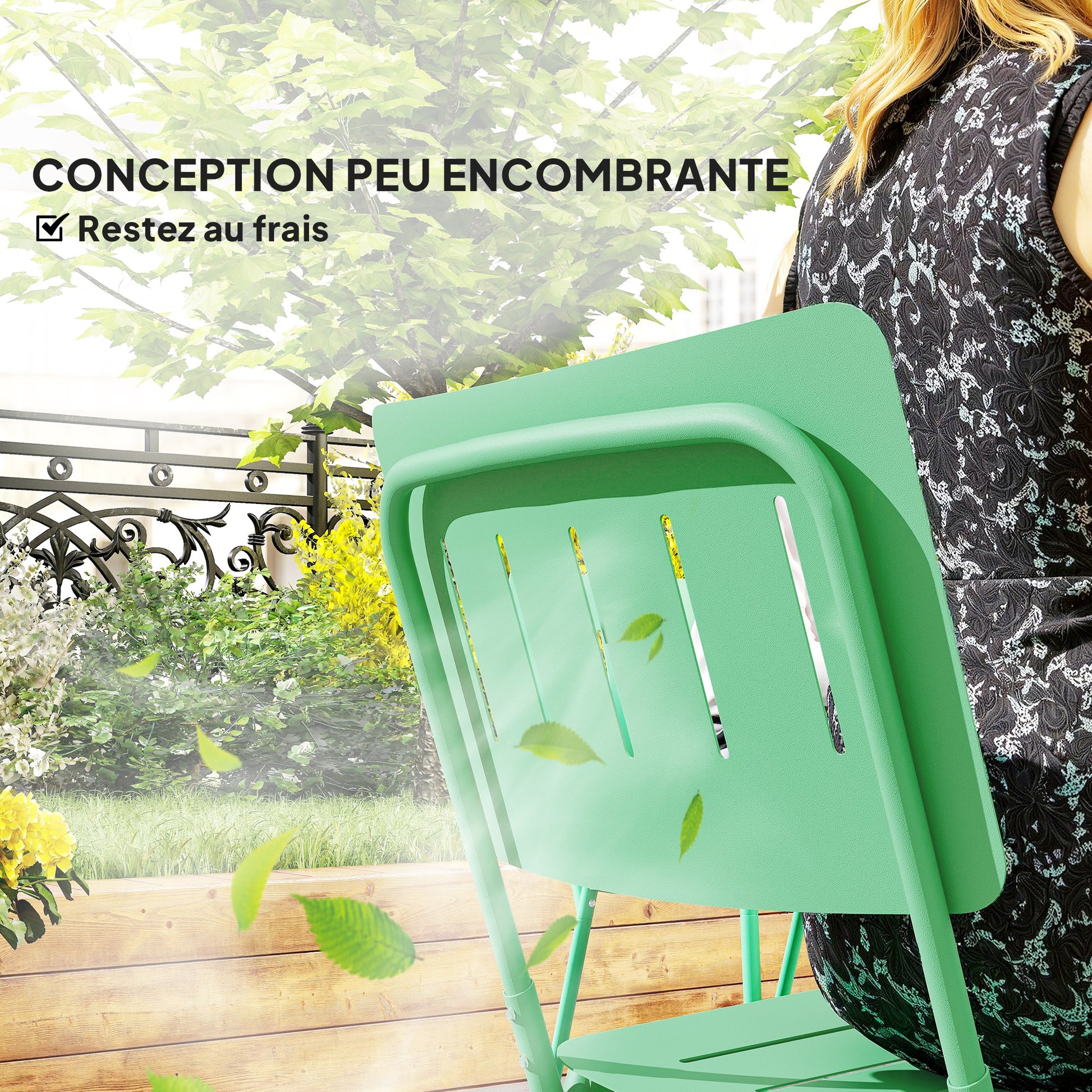 7-Piece Outdoor Garden Furniture Set, Outdoor Dining Table with 6 Chairs, 150 cm Slatted Tabletop, Rust-Resistant Steel Frame, Garden Furniture, Patio, Green