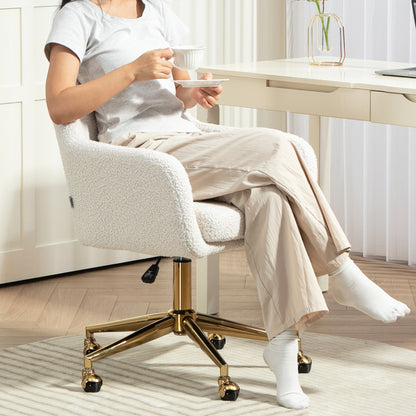 Office Chair, Height Adjustable Desk Chair, Relaxing Chair with Steel Frame, Swivel Chair with Velvet Look, for Office, Study Room, Cream White