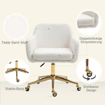 Office Chair, Height Adjustable Desk Chair, Relaxing Chair with Steel Frame, Swivel Chair with Velvet Look, for Office, Study Room, Cream White