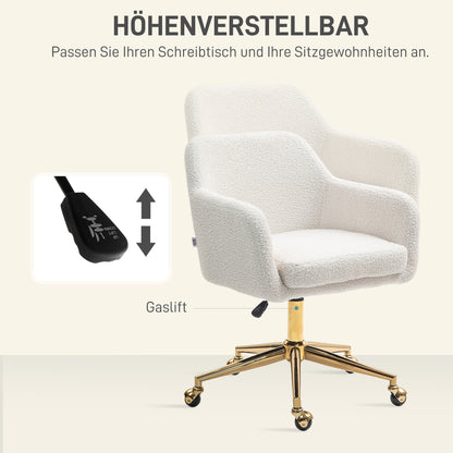 Office Chair, Height Adjustable Desk Chair, Relaxing Chair with Steel Frame, Swivel Chair with Velvet Look, for Office, Study Room, Cream White