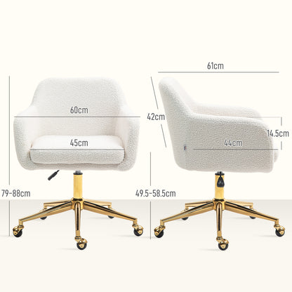 Office Chair, Height Adjustable Desk Chair, Relaxing Chair with Steel Frame, Swivel Chair with Velvet Look, for Office, Study Room, Cream White