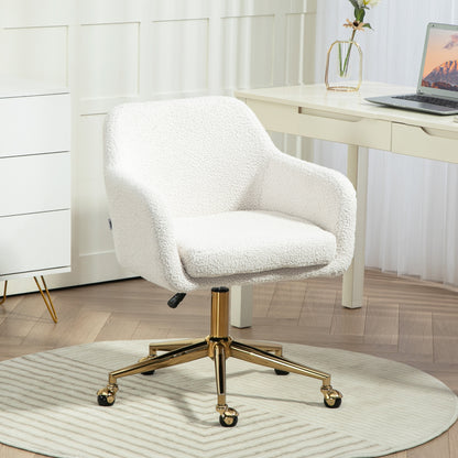 Office Chair, Height Adjustable Desk Chair, Relaxing Chair with Steel Frame, Swivel Chair with Velvet Look, for Office, Study Room, Cream White