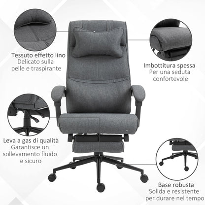 Ergonomic and Padded Office Chair with Adjustable Height, Study Chair with Armrests, Headrest, Footrest, and 5 Wheels, 66x69x115-123cm, Grey