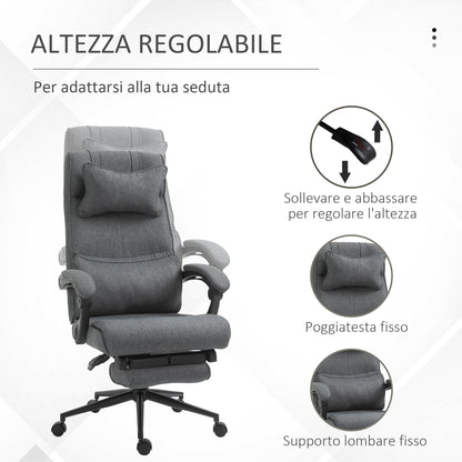 Ergonomic and Padded Office Chair with Adjustable Height, Study Chair with Armrests, Headrest, Footrest, and 5 Wheels, 66x69x115-123cm, Grey