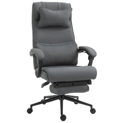 Ergonomic and Padded Office Chair with Adjustable Height, Study Chair with Armrests, Headrest, Footrest, and 5 Wheels, 66x69x115-123cm, Grey