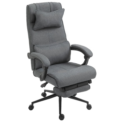 Ergonomic and Padded Office Chair with Adjustable Height, Study Chair with Armrests, Headrest, Footrest, and 5 Wheels, 66x69x115-123cm, Grey