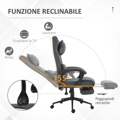 Ergonomic and Padded Office Chair with Adjustable Height, Study Chair with Armrests, Headrest, Footrest, and 5 Wheels, 66x69x115-123cm, Grey