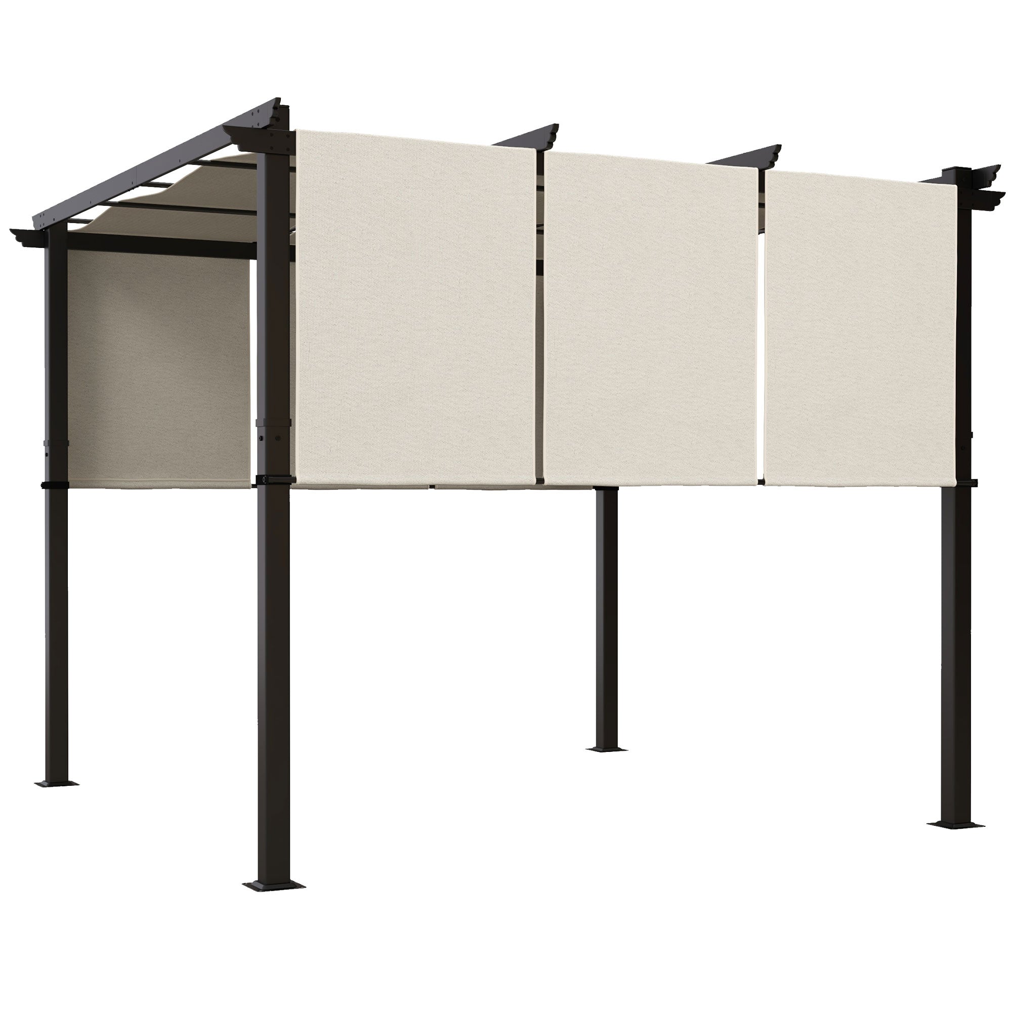 Pergola with 3 Sliding Canopies 3 x 3 m Steel Frame High Density Polyester Beige Fabric
