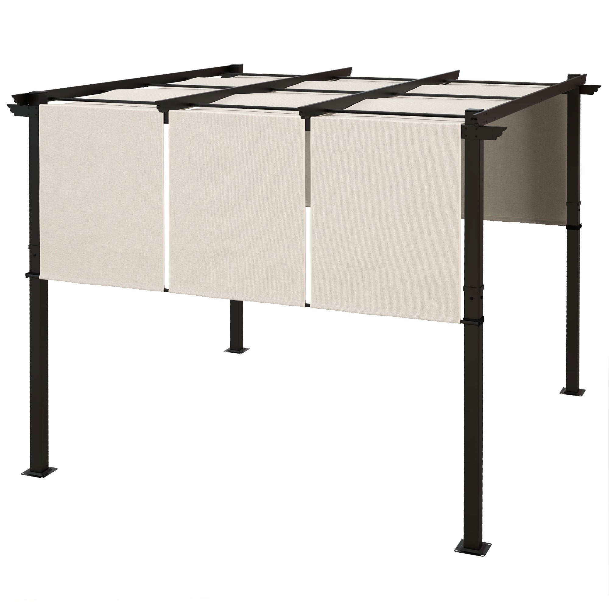 Pergola with 3 Sliding Canopies 3 x 3 m Steel Frame High Density Polyester Beige Fabric