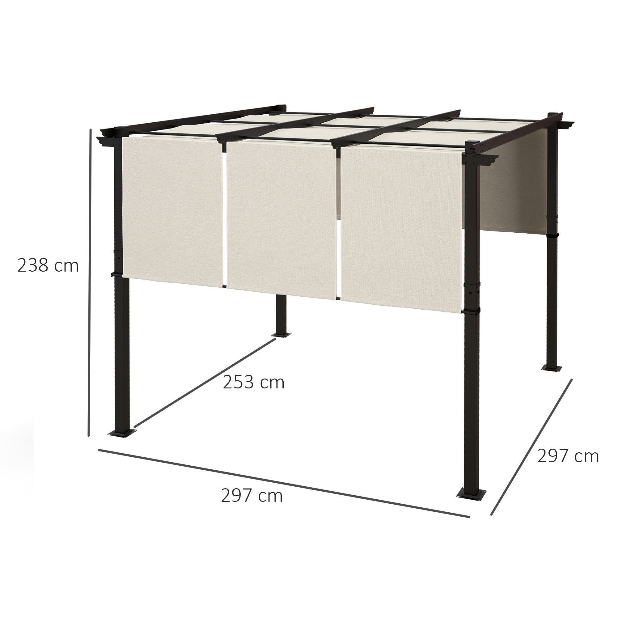 Pergola with 3 Sliding Canopies 3 x 3 m Steel Frame High Density Polyester Beige Fabric