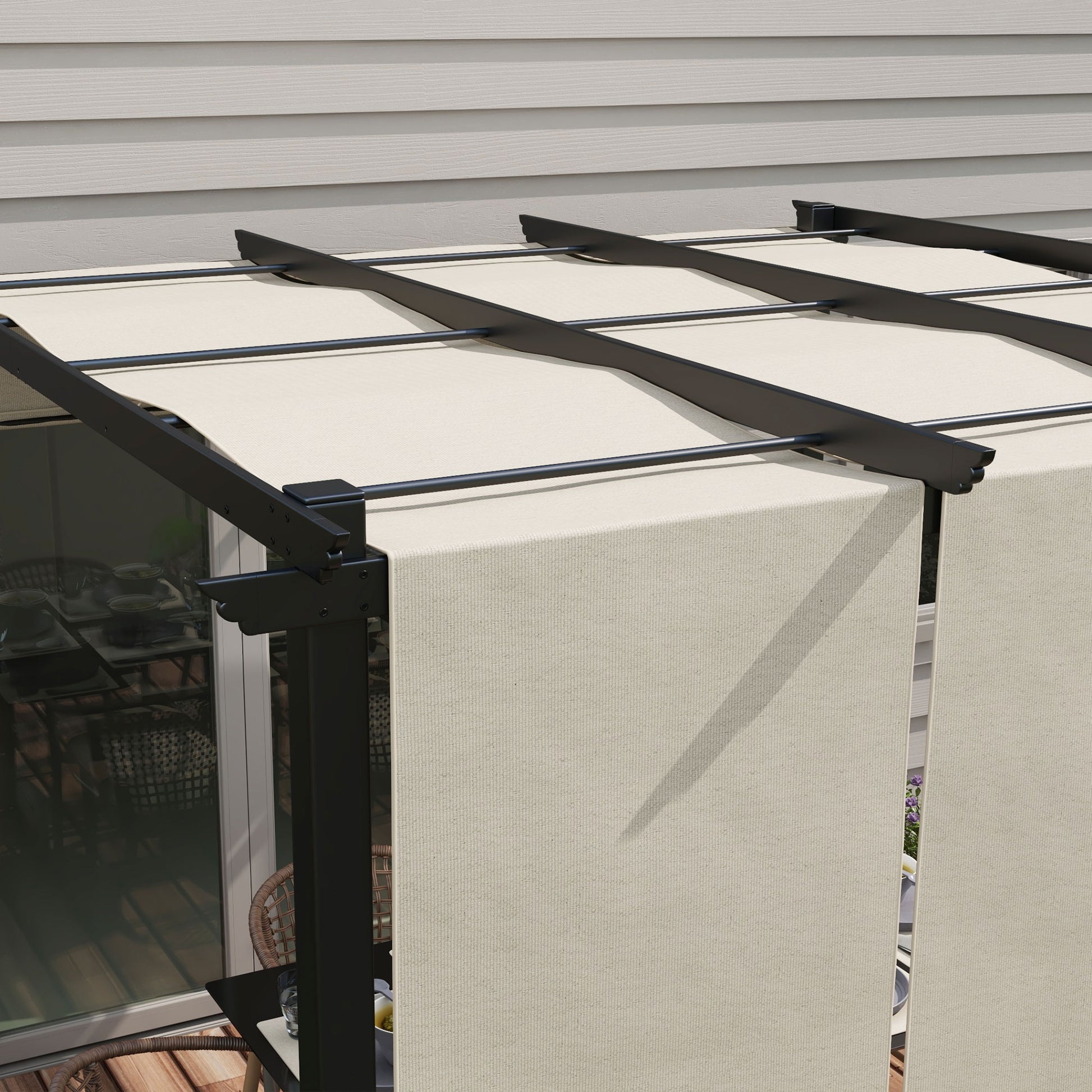 Pergola with 3 Sliding Canopies 3 x 3 m Steel Frame High Density Polyester Beige Fabric