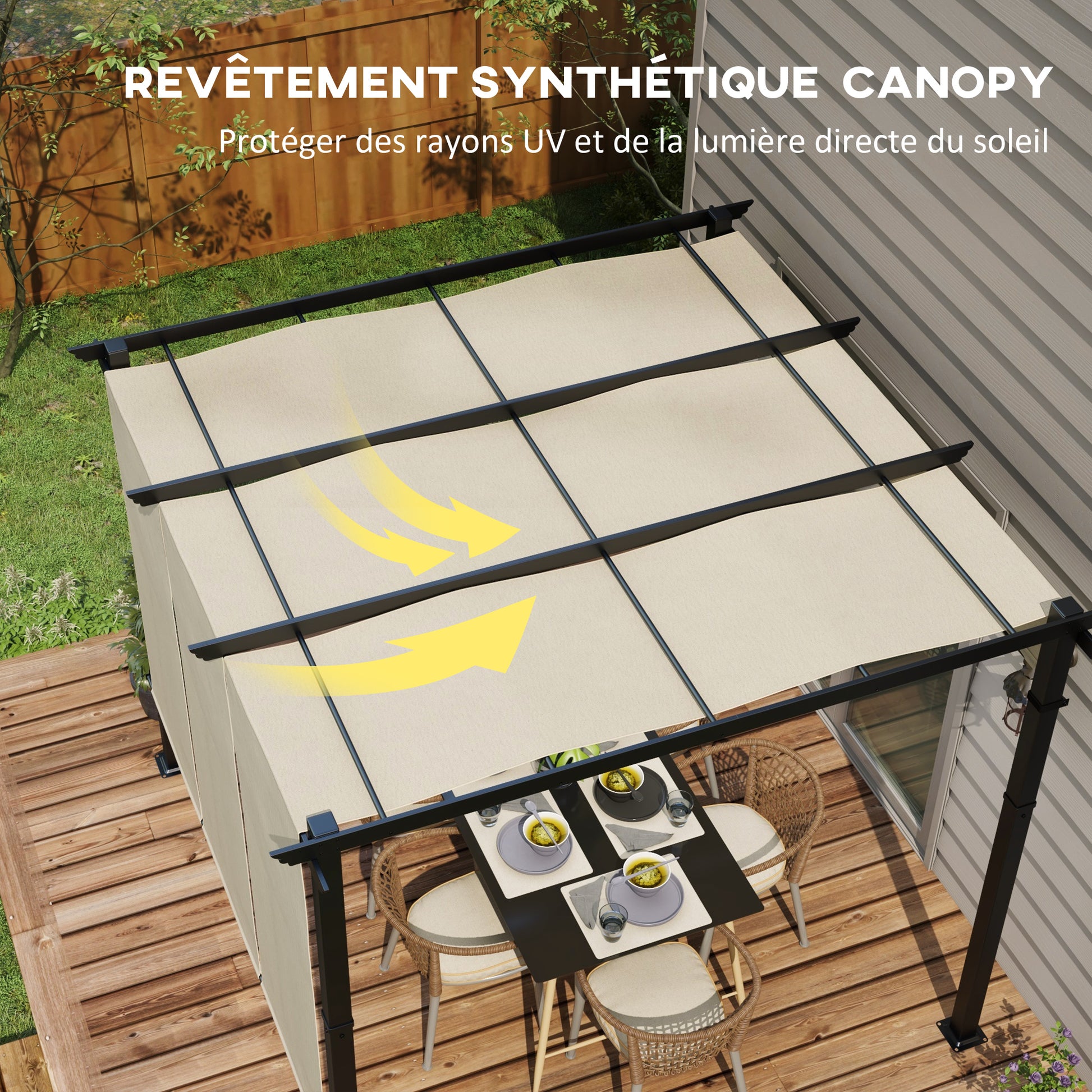 Pergola with 3 Sliding Canopies 3 x 3 m Steel Frame High Density Polyester Beige Fabric