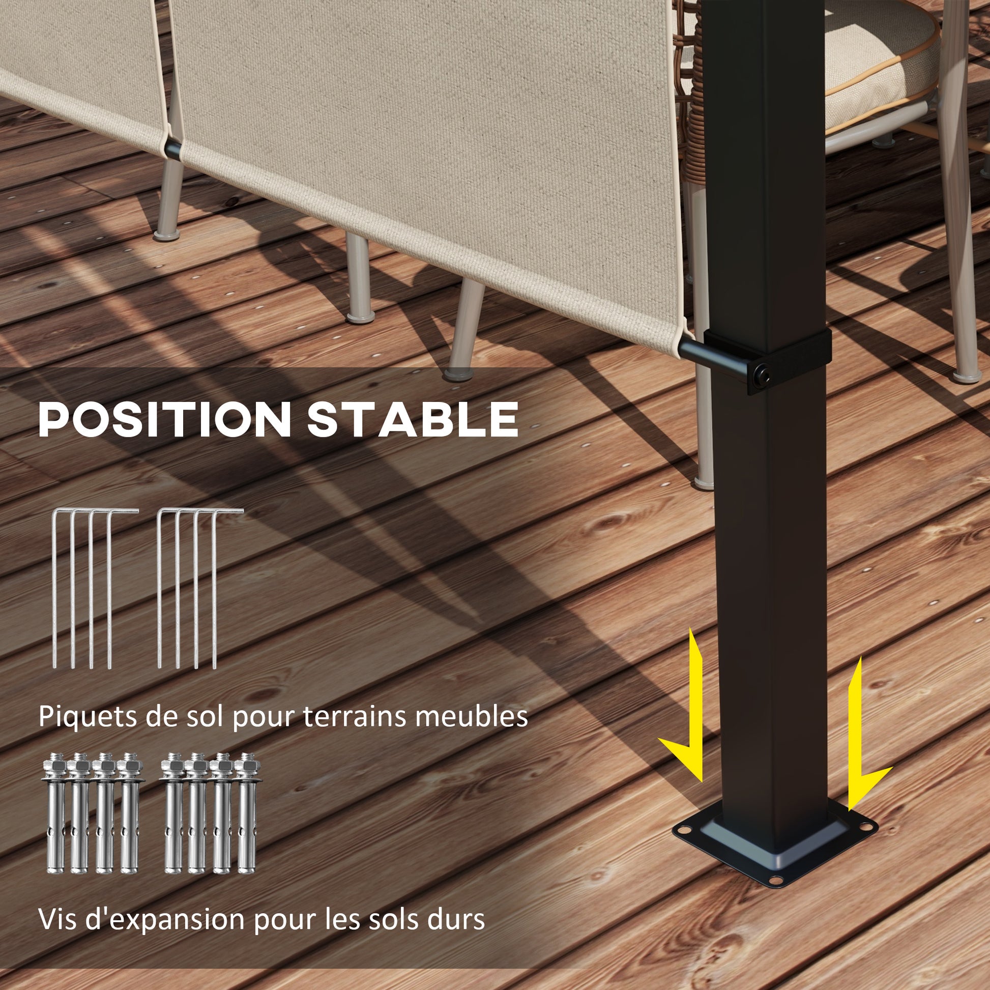 Pergola with 3 Sliding Canopies 3 x 3 m Steel Frame High Density Polyester Beige Fabric