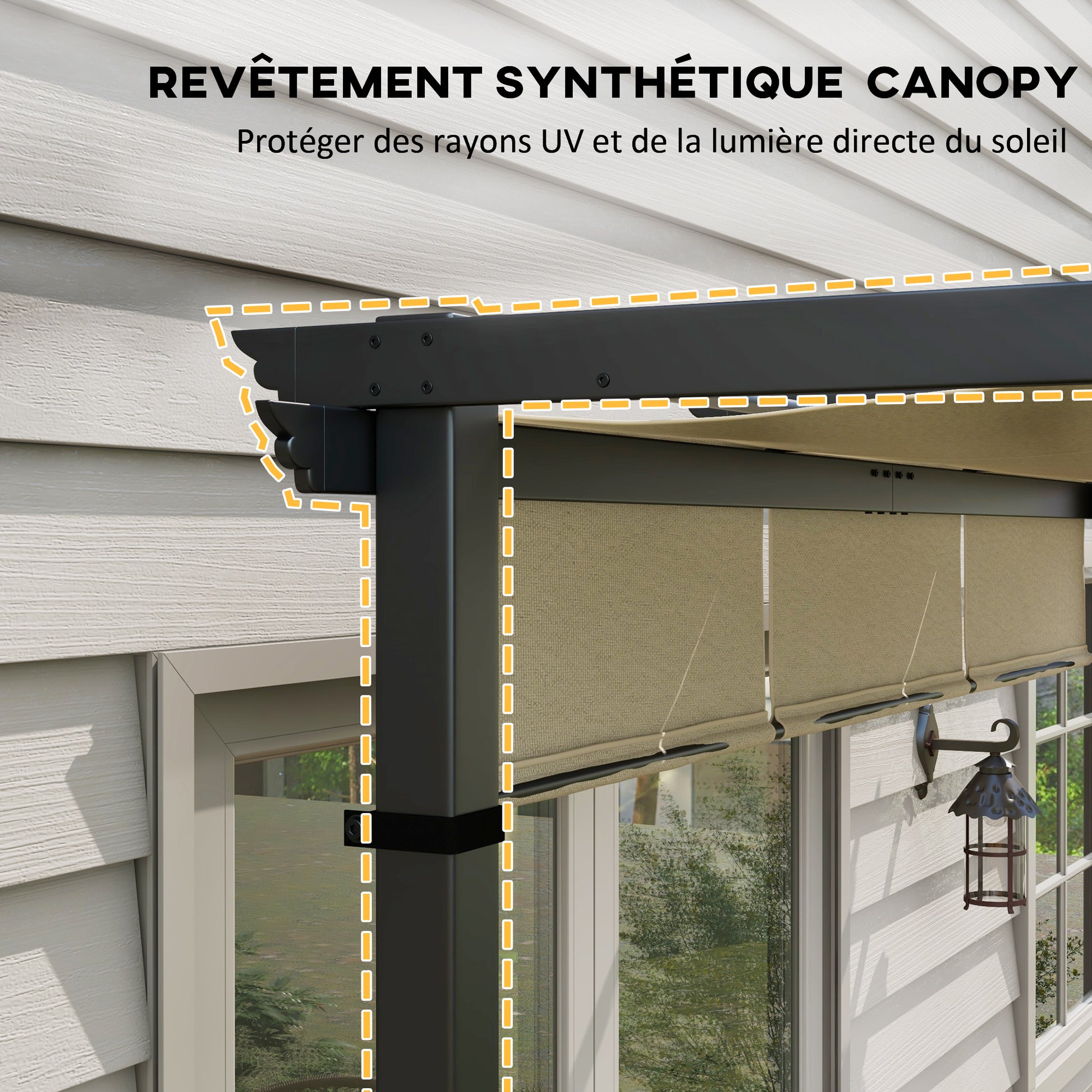 Pergola with 3 Sliding Canopies 3 x 3 m Steel Frame High Density Polyester Beige Fabric
