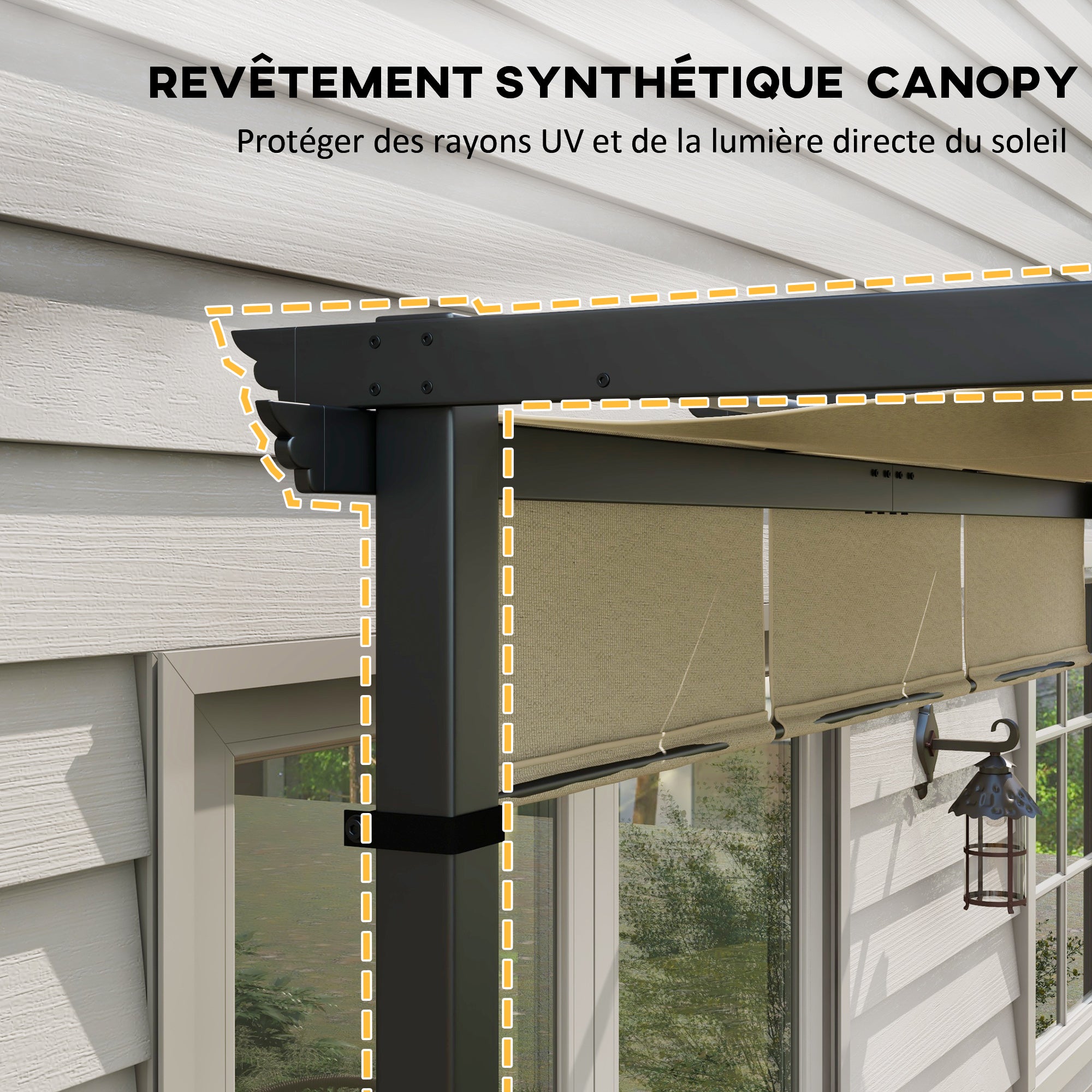 Pergola with 3 Sliding Canopies 3 x 3 m Steel Frame High Density Polyester Beige Fabric