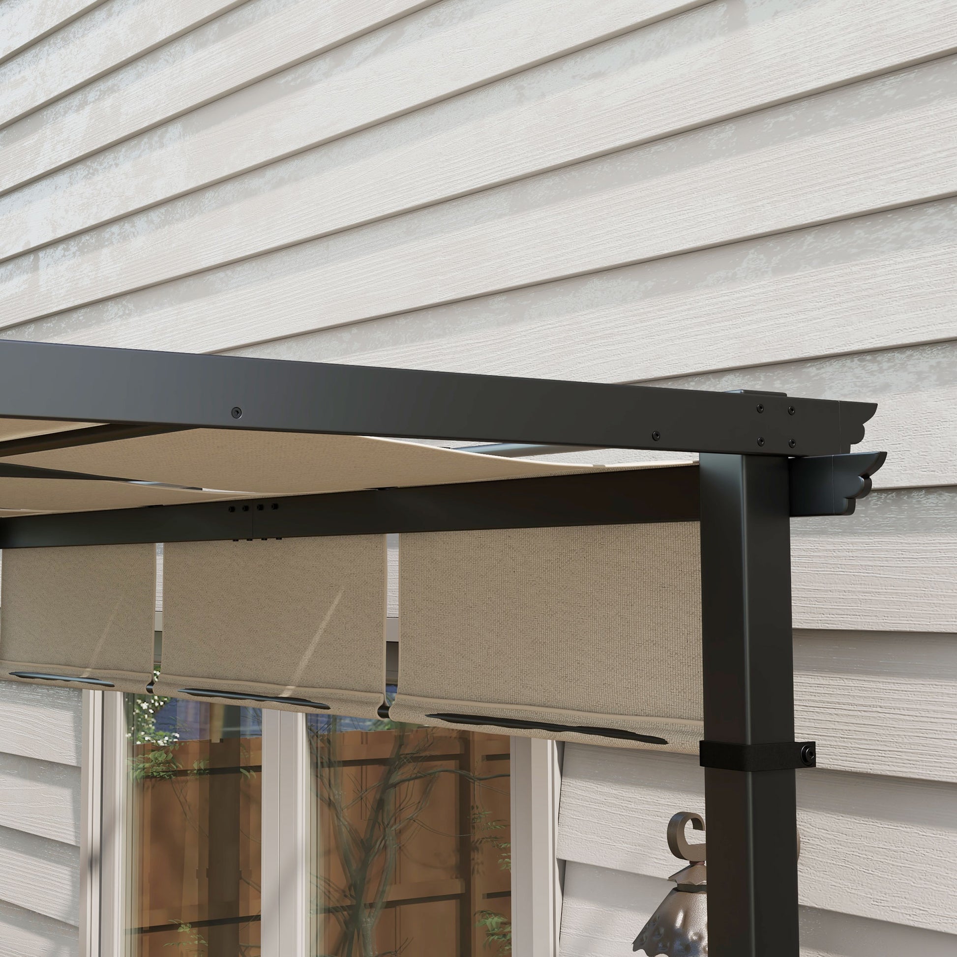 Pergola with 3 Sliding Canopies 3 x 3 m Steel Frame High Density Polyester Beige Fabric