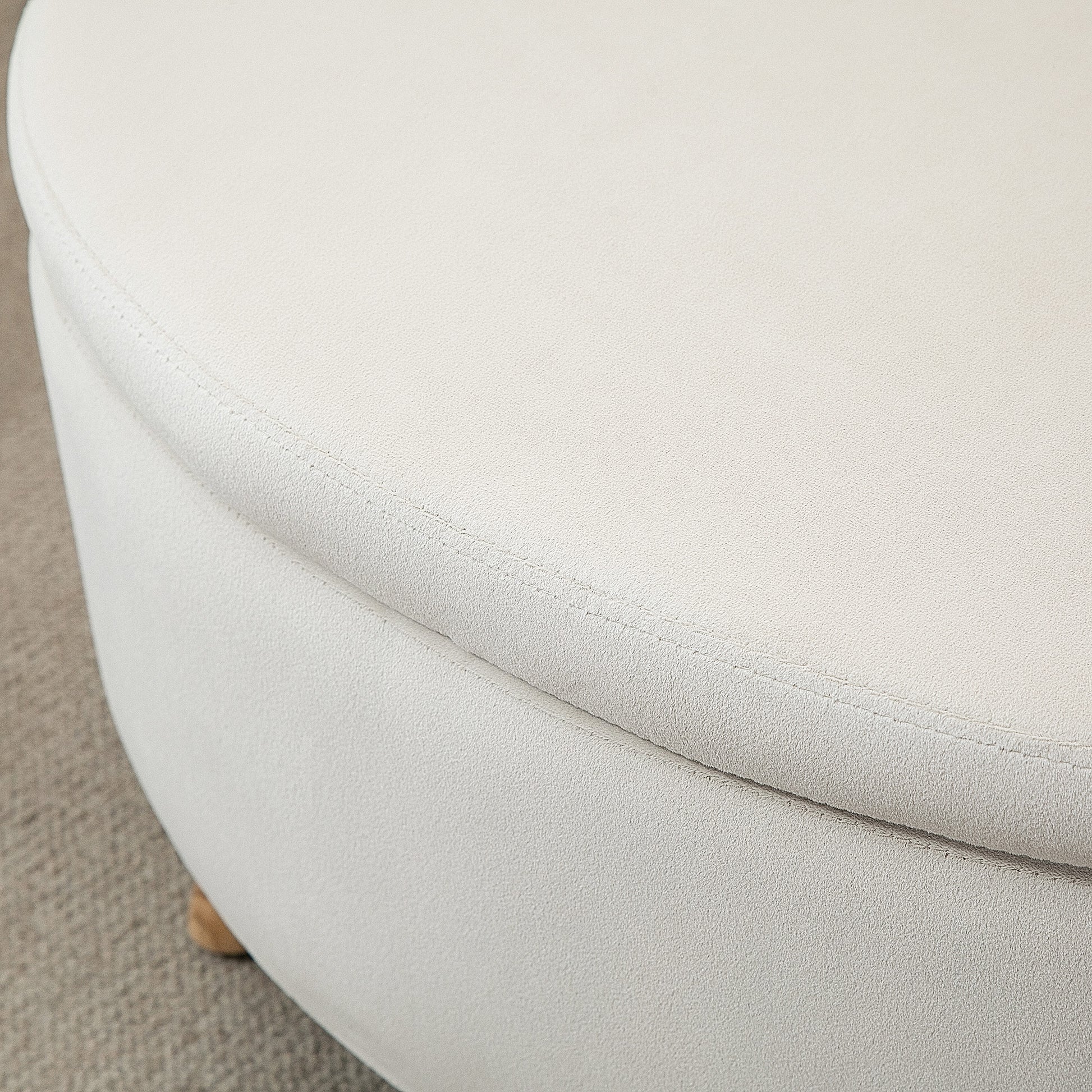Ottoman with Storage, Oval Ottoman with Lid, Bed Ottoman with Velvet Look, for Hallway Bedroom Living Room, Wooden Legs 71 x 51.5 x 42 cm Beige