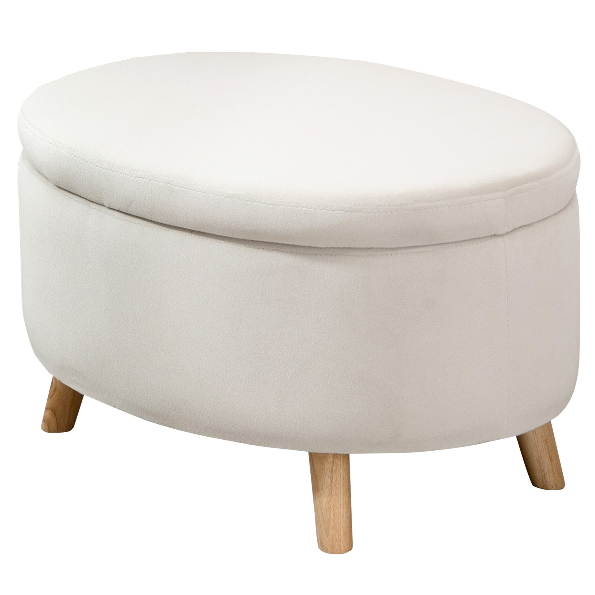 Ottoman with Storage, Oval Ottoman with Lid, Bed Ottoman with Velvet Look, for Hallway Bedroom Living Room, Wooden Legs 71 x 51.5 x 42 cm Beige