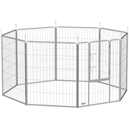 Puppy Playpen 8-Panel Dog Playpen with 8 Grid Panels Door Ground Stakes Flexible Protective Cover Playpen 100cm High Dog Pen Playpen For Dog Cat Puppy Outdoor Playpen