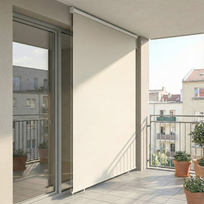 Outdoor Roller Blind 2.4 x 1.6 m — Blackout Retractable Privacy Shade, Waterproof, Aluminum Frame & 180 g/m² Polyester UPF30+, Cream