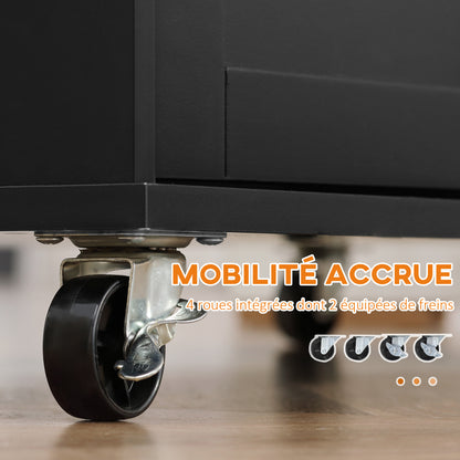 Kitchen Trolley with Worktop Shelf Bottle Holder Towel Holder 2 Drawers Cupboard 2 Doors MDF Black Hevea