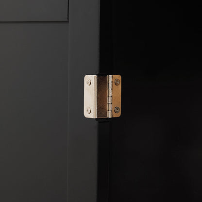 Kitchen Trolley with Worktop Shelf Bottle Holder Towel Holder 2 Drawers Cupboard 2 Doors MDF Black Hevea