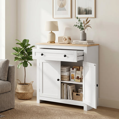 Sideboard Kitchen Cabinet with Drawer, Double Doors & Adjustable Shelf, White Oak-Effect — 30.9 x 13.8 x 31.5 in