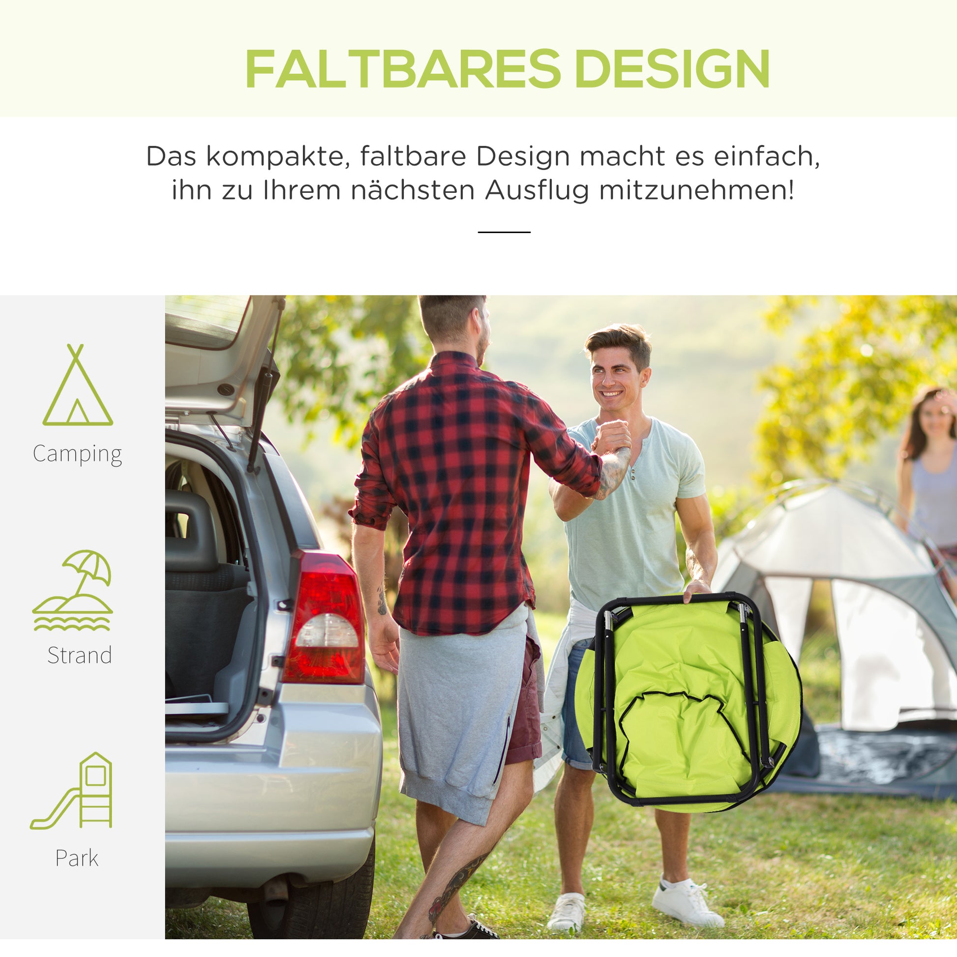 Folding Camping Chair Camp Chair with Backrest, Folding Chair up to 120kg, Padded Moon Chair Extra Wide, Foldable Outdoor Chair for Garden, Balcony, Camping, Yellow
