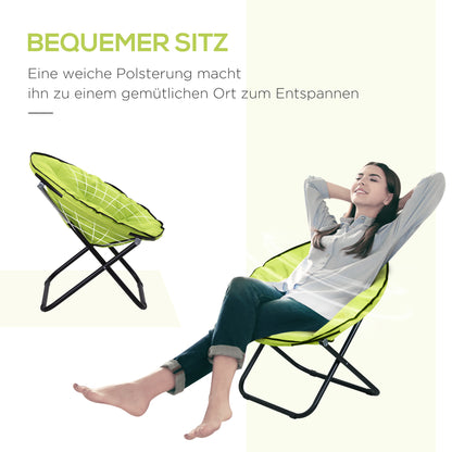 Folding Camping Chair Camp Chair with Backrest, Folding Chair up to 120kg, Padded Moon Chair Extra Wide, Foldable Outdoor Chair for Garden, Balcony, Camping, Yellow
