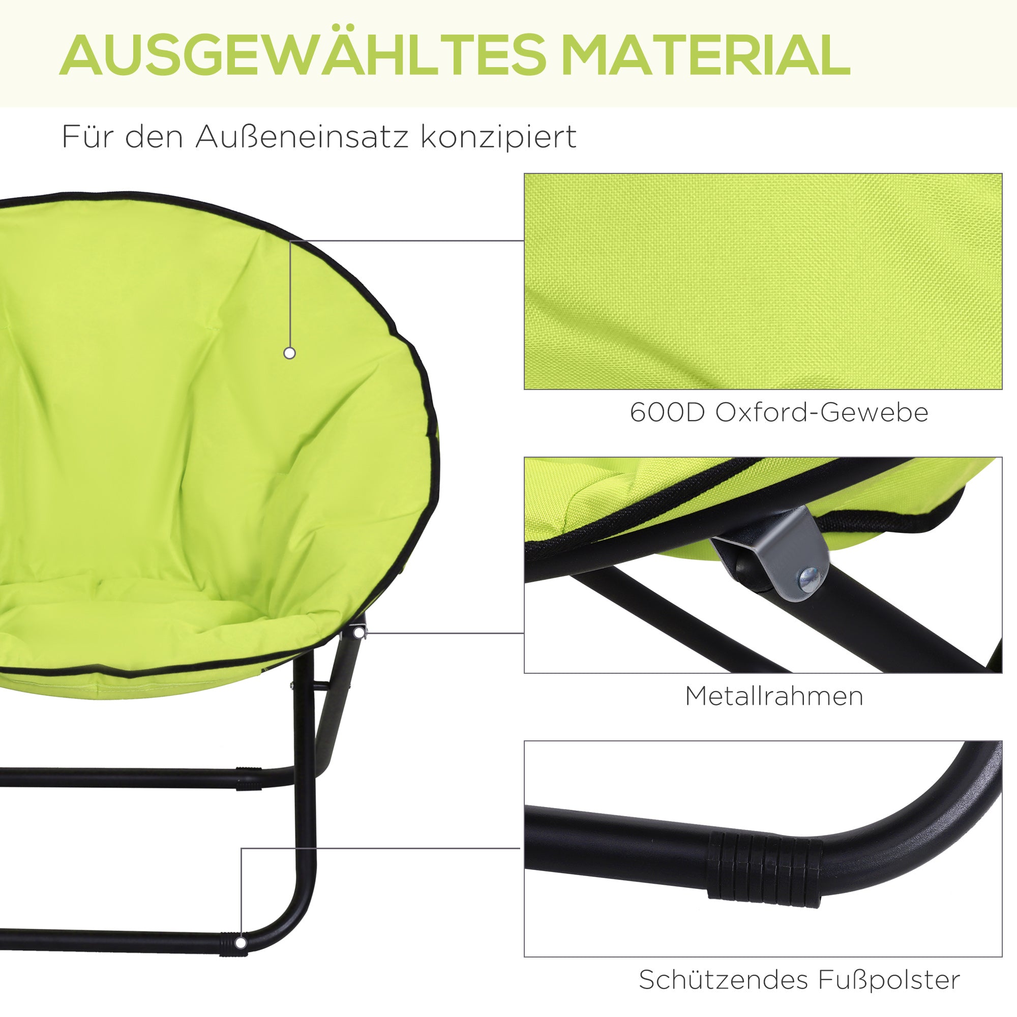 Folding Camping Chair Camp Chair with Backrest, Folding Chair up to 120kg, Padded Moon Chair Extra Wide, Foldable Outdoor Chair for Garden, Balcony, Camping, Yellow