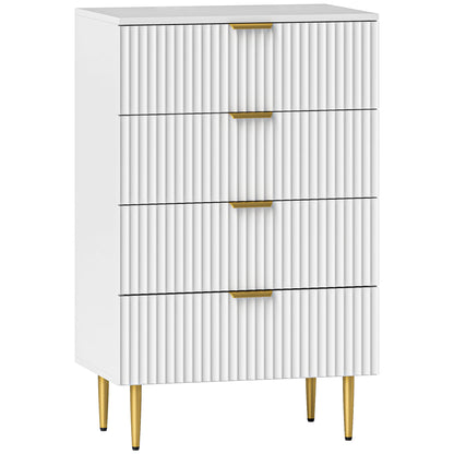 Chest of Drawers 4 Drawers Bedroom Chest Modern Storage Furniture with Handles and Golden Feet, for Bedroom, Living Room, Dimensions 60 x 40 x 96 cm, White