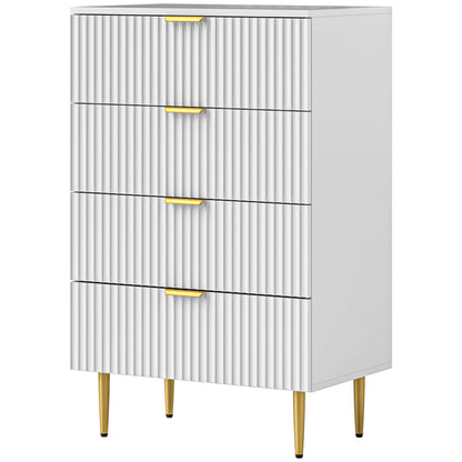 Chest of Drawers 4 Drawers Bedroom Chest Modern Storage Furniture with Handles and Golden Feet, for Bedroom, Living Room, Dimensions 60 x 40 x 96 cm, White