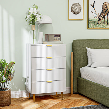 Chest of Drawers 4 Drawers Bedroom Chest Modern Storage Furniture with Handles and Golden Feet, for Bedroom, Living Room, Dimensions 60 x 40 x 96 cm, White
