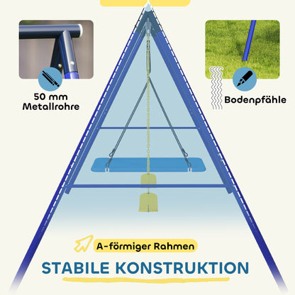 Children's Swing Outdoor 3 Seater Swing Set with Platform Swing, Belt Swing, Steel Swing Frame, Garden Swing for Kids