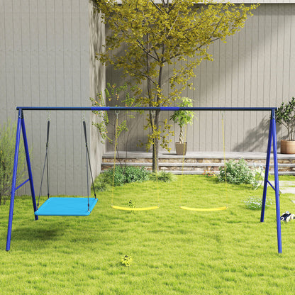 Children's Swing Outdoor 3 Seater Swing Set with Platform Swing, Belt Swing, Steel Swing Frame, Garden Swing for Kids