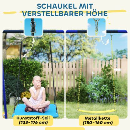 Children's Swing Outdoor 3 Seater Swing Set with Platform Swing, Belt Swing, Steel Swing Frame, Garden Swing for Kids