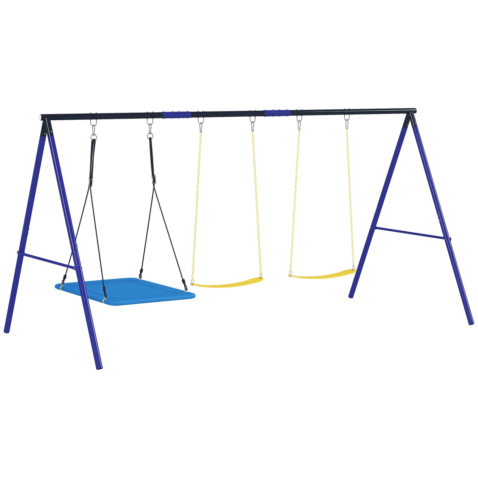 Children's Swing Outdoor 3 Seater Swing Set with Platform Swing, Belt Swing, Steel Swing Frame, Garden Swing for Kids